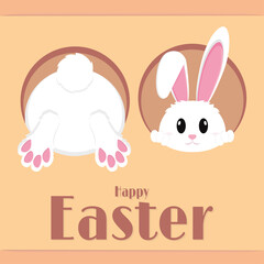 Cute bunny cartoon. Happy easter poster - Vector illustration