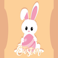 Cute bunny with an easter egg. Happy easter poster - Vector illustration