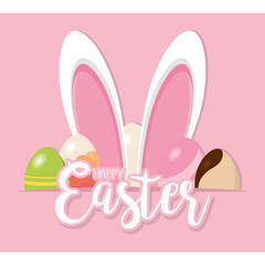 Bunny ears wit an easter eggs. Happy easter poster - Vector illustration