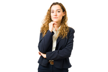 Obraz premium Portrait of a reflexive young woman with professional clothes
