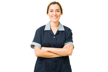 Portrait of a happy cleaning lady working as a maid - obrazy, fototapety, plakaty