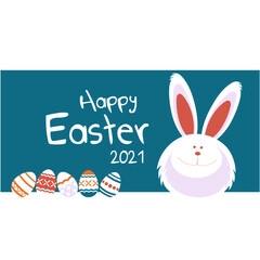 Happy Easter greeting card with funny bunny and lettering design