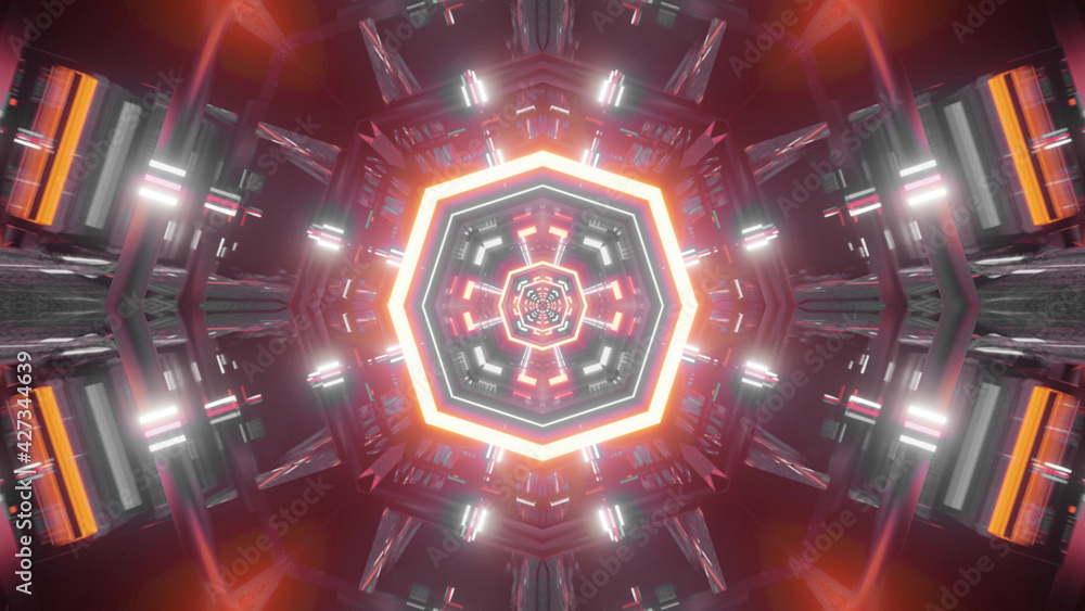 Poster 3d rendering of cool futuristic kaleidoscopic background in vibrant colorful patterns