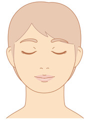 女性　とじ目　正面顔　ショートヘア