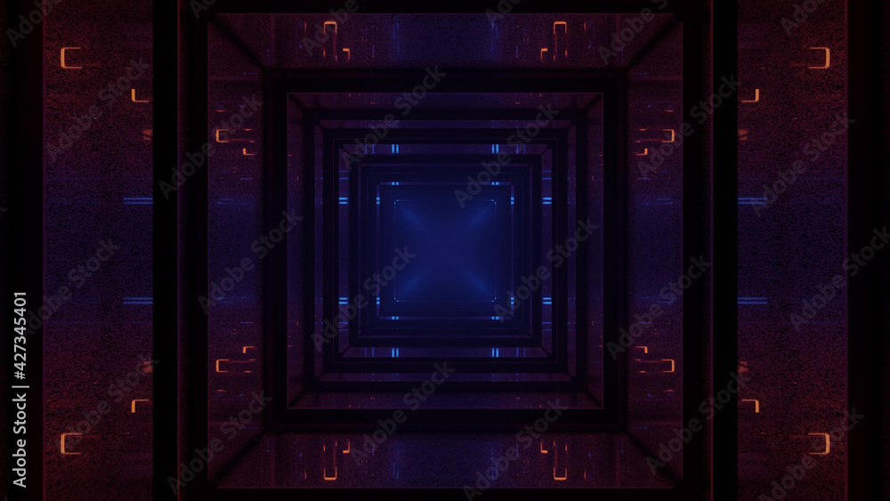 Aufkleber 3d rendering of cool futuristic square patterns background in orange and blue with black outline
