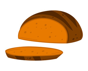 Loaf white bread, fresh baked goods, fried crispy crust, good bakery design cartoon style vector illustration, isolated on white.