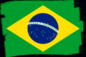 Fototapeta premium Flag of Brazil, banner with grunge brush