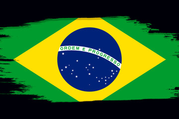 Fototapeta premium Flag of Brazil, banner with grunge brush