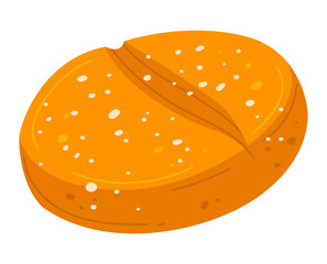 Loaf white bread, fresh baked goods, fried crispy crust, good bakery design cartoon style vector illustration, isolated on white.
