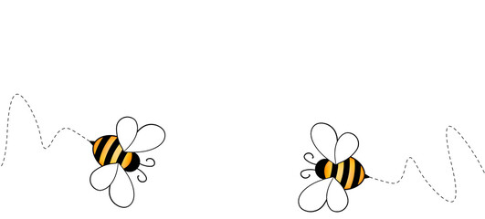 Banner with cartoon cute bee mascot. Merry bee with an empty table. Small wasp. Vector character. Insect icon. Holiday template design for greeting card, postcard, wallpaper, poster. Copy space