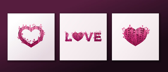 Fototapeta na wymiar Cute pink love papercut illustration for Valentine