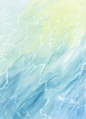 Obraz premium watercolor background reflection of light on water, top view on water smooth transition of color from blue to yellow