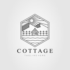 Fototapeta premium cottage rent line art logo template vector illustration design. simple cabin, house, lodge rent logo concept
