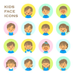 子供のフェイスアイコン 表情バリエーションセット ベクターイラスト