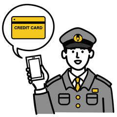 男性　若い　警察官　ベクター　ポップ　クレジットカード　スマホ　スマートフォン

