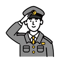 男性　若い　警察官　ベクター　ポップ　敬礼
