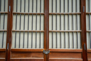 Locked wooden door, oriental, Chinese