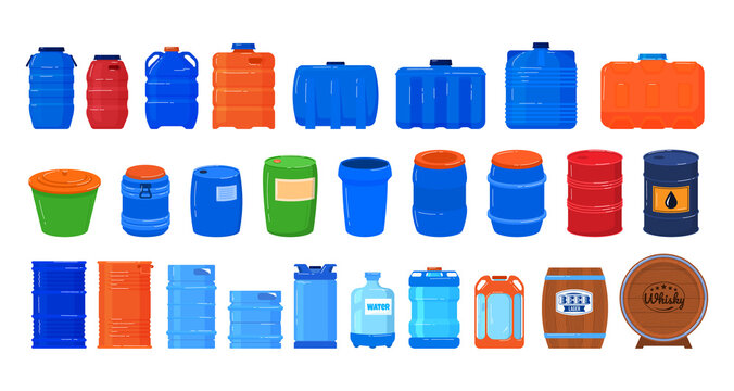 Empty container, use canister isolated on white, gasoline tank, storage equipment, design, flat style vector illustration.