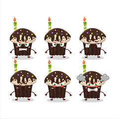 Birthday muffin cartoon character with various angry expressions