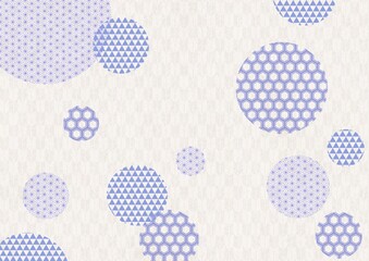 和柄の青い円と矢絣模様の背景イラスト