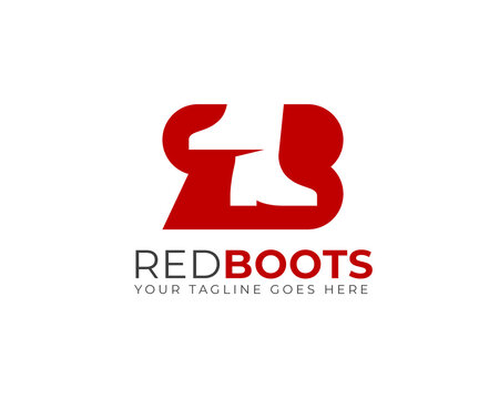 monogram anagram initial letter of R B with red boots negative space