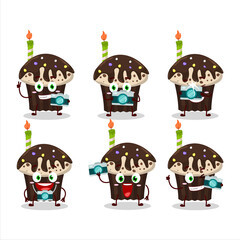 Photographer profession emoticon with birthday muffin cartoon character