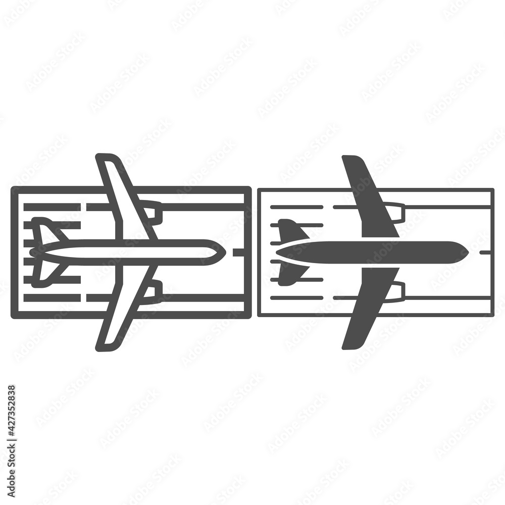 Poster airplane on the runway line and solid icon, airlines concept, runway vector sign on white background