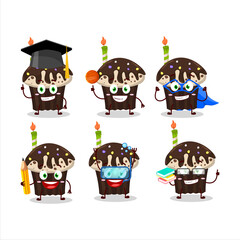 School student of birthday muffin cartoon character with various expressions