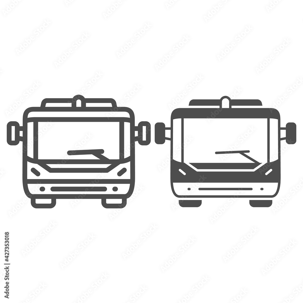 Poster passenger bus for plane boarding line and solid icon, airlines concept, passenger transportation vec