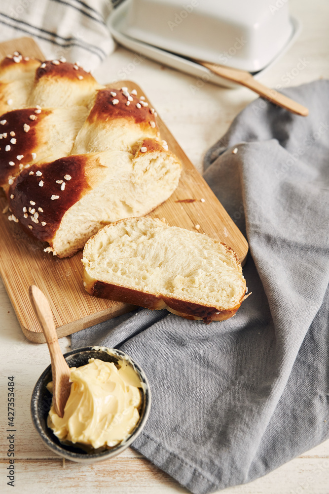 Sticker High angle shot of delicious sweet yeast bread with sesame seeds