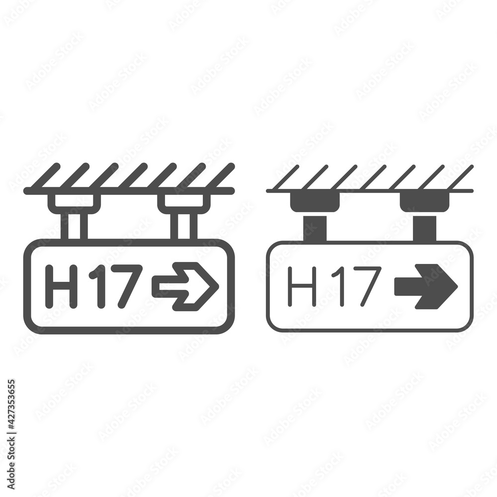 Poster direction terminal h17 line and solid icon, airlines concept, way to terminal vector sign on white b