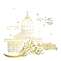 Ramadan kareem islamic greeting with arabic calligraphy and line monque illustration