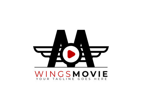 wings movie logo template with red play button inside