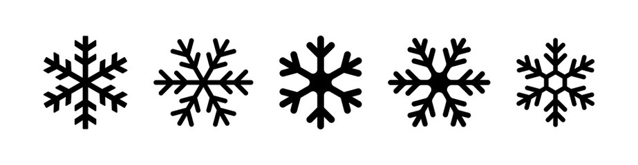 Snowflake icon set back color isolated on white background.