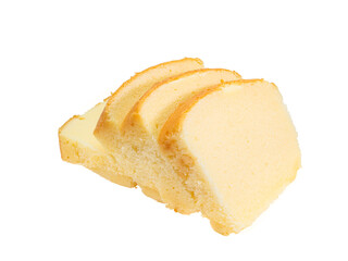 Butter cake, a close up of homemade sliced pound cake bakery isolated on white background.