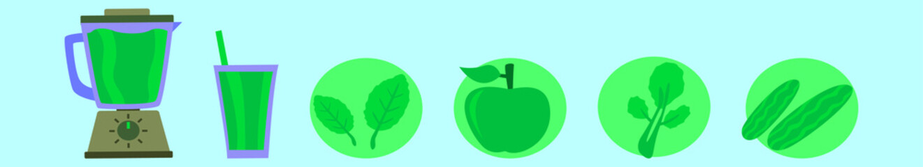set of green juice cartoon icon design template with various models. vector illustration isolated on blue background