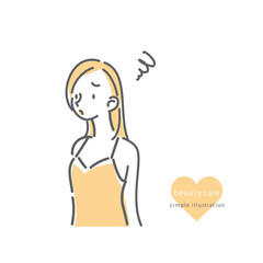 キャミソール姿の女性のシンプルでナチュラルな線画イラスト