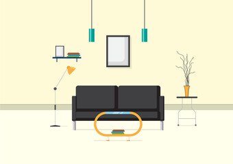 Vector design of living room with modern furniture Vector illustration in flat style Modern living room interior design