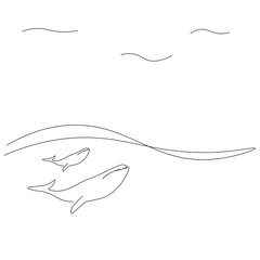 Whale on sea drawing, vector illustration