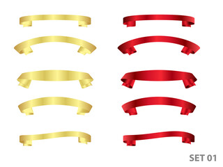 Golden and red ribbons set in vector. Colorful labels, price tags, banners for the bookmark, vintage ribbon, retro strap, band isolated set of the vector are presented.