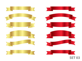 Golden and red ribbons set in vector. Colorful labels, price tags, banners for the bookmark, vintage ribbon, retro strap, band isolated set of the vector are presented.