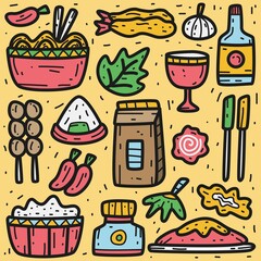 hand drawn japanese food cartoon doodle design