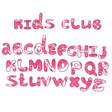 naughty color  pink alphabet . the inscription kids club . a set of hand-drawn letters for design, logo design