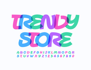 Vector creative logo Trendy Store. Artistic bright Font. Colorful Alphabet Letters and Numbers set