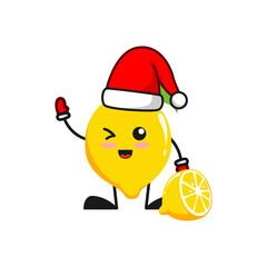 vector illustration of cute lemon fruit christmas or character say hi. cute lemon fruit Concept White Isolated. Flat Cartoon Style Suitable for Landing Page, Banner, Flyer, Sticker.