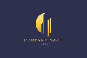 Real Estate Business Logo with luxury gold color Template, Building, Property Development, and Construction Logo Design Vector Icon Illustration