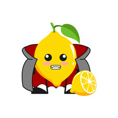 vector illustration of cute lemon fruit halloween or character vampire dracula. cute lemon fruit Concept White Isolated. Flat Cartoon Style Suitable for Landing Page, Banner, Flyer, Sticker.