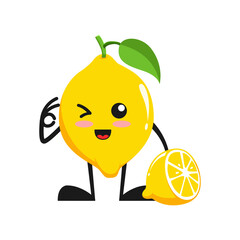 vector illustration of cute lemon fruit expression or character say ok. cute lemon fruit Concept White Isolated. Flat Cartoon Style Suitable for Landing Page, Banner, Flyer, Sticker.