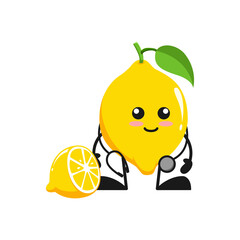 vector illustration of cute lemon fruit medical or character with stethoscope. cute lemon fruit Concept White Isolated. Flat Cartoon Style Suitable for Landing Page, Banner, Flyer, Sticker.