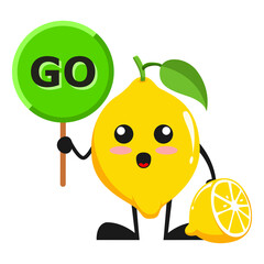 vector illustration of cute lemon fruit choice or character sign go. cute lemon fruit Concept White Isolated. Flat Cartoon Style Suitable for Landing Page, Banner, Flyer, Sticker.